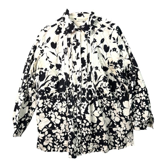 Jones New York Tops - Jones New York Sport Women's 1X Black White Floral Pintuck Button Down Shirt
